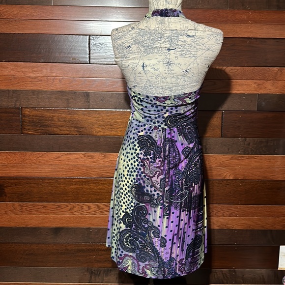 No Brand Tag V Neck Purple and Green Floral Sleeveless Midi Dress - Picture 8 of 10